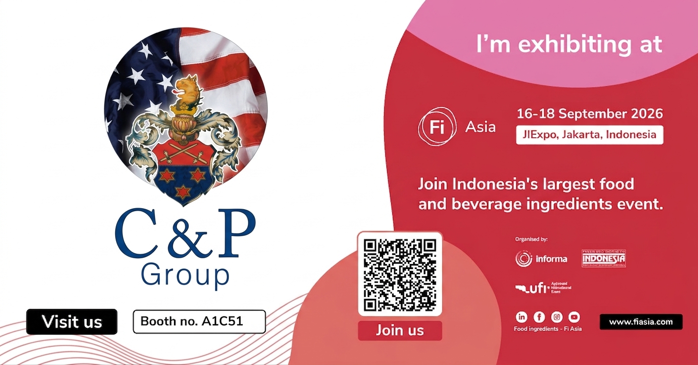 C&P Group promotional banner inviting visitors to booth A1C51 at Fi Asia, 16–18 September 2026, at JIExpo Jakarta, Indonesia, with a QR code to join the event.